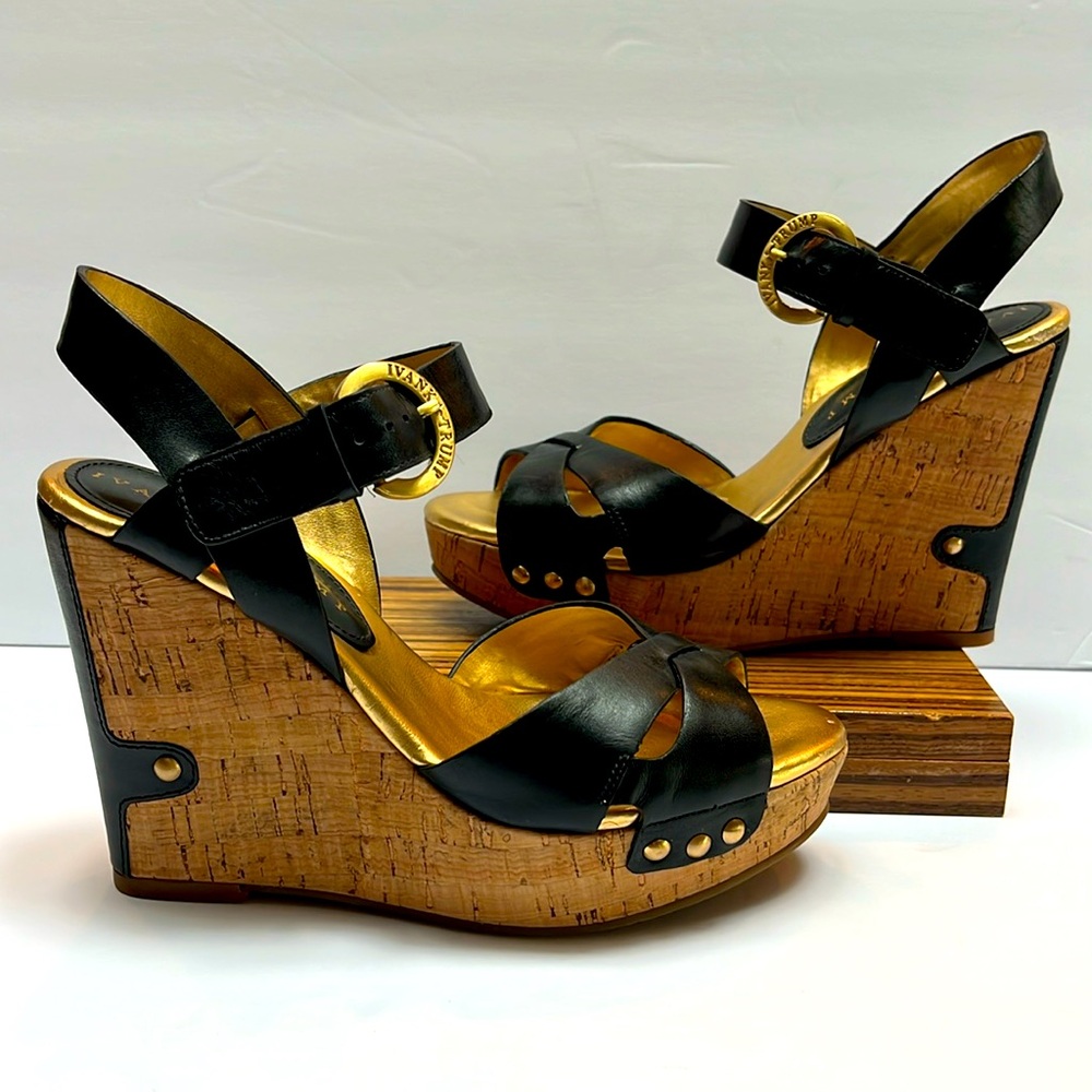 Ivanka Trump Black Natural Wedge Platforms: S-6